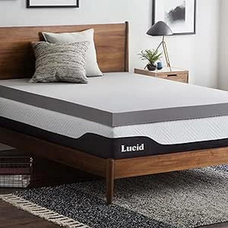 LUCID Bamboo Charcoal Memory Foam Mattress Topper 10 cm - Mattress Topper 140 x 190 cm, Grey