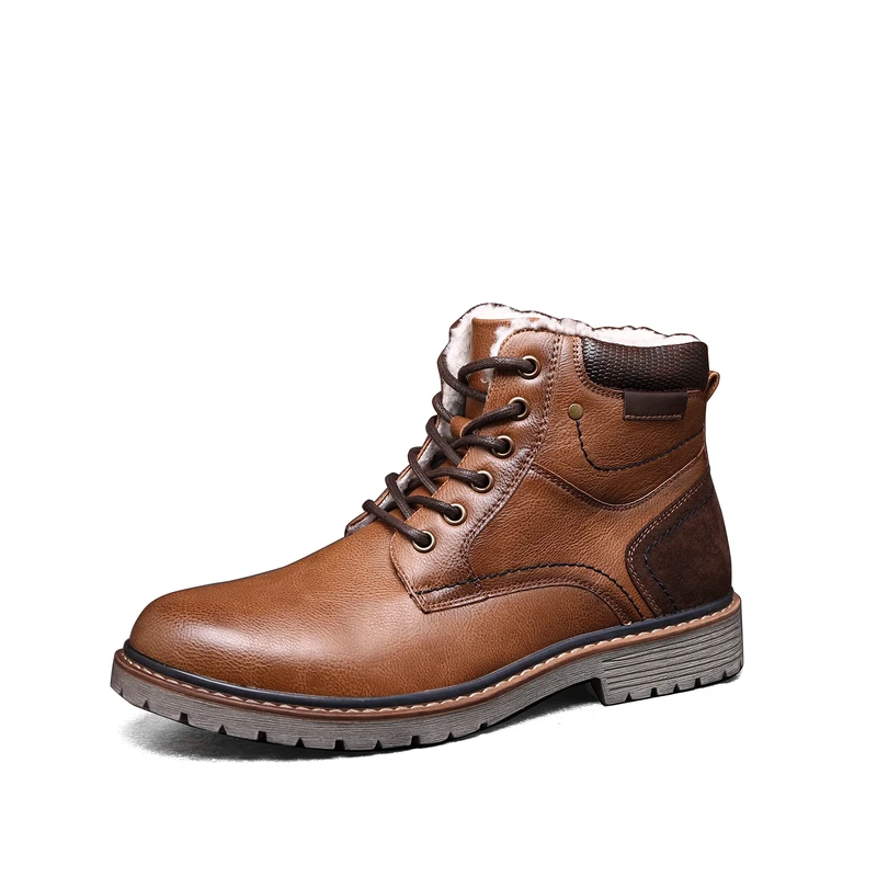 STK TOP STAKA Men's Lace Up Winter Ankle Boots - Fur Warm, Anti Slip, Tan