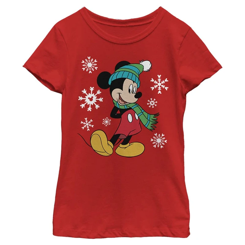 Disney Girl's Big Holiday Mickey T-Shirt, red, XL