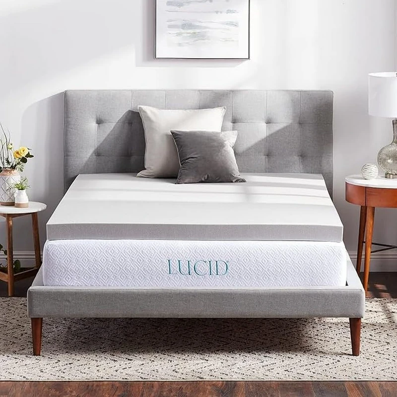 LUCID 3" Memory Foam Bamboo Charcoal Mattress Topper - Mattress Topper 90 x 200 cm, Grey