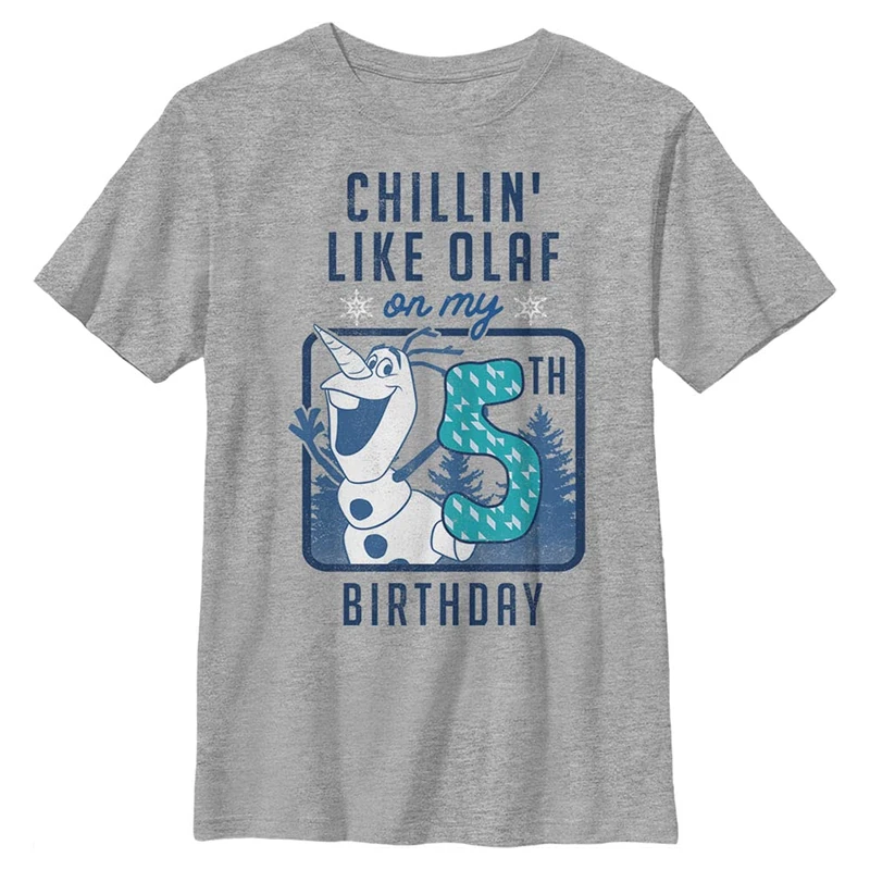 Disney Frozen Olaf Birthday 5 Boy's Crew Tee, Athletic Heather, X-Small, Athletic Heather, XS