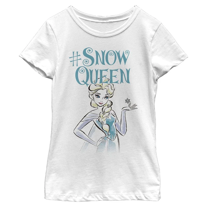 Disney Frozen Elsa Queen Girl's Solid Crew Tee, White, X-Small, Weiß, XS