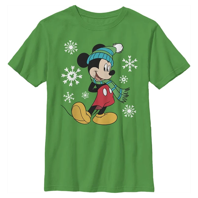 Disney Characters Big Holiday Mickey Boy's Solid Crew Tee, Kelly Green, X-Small, Kelly Green, XS