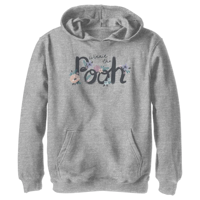 Disney Winnie The Pooh Name Art Boy's Hooded Pullover Fleece Athletic Heather Small, Athletic Heather, S