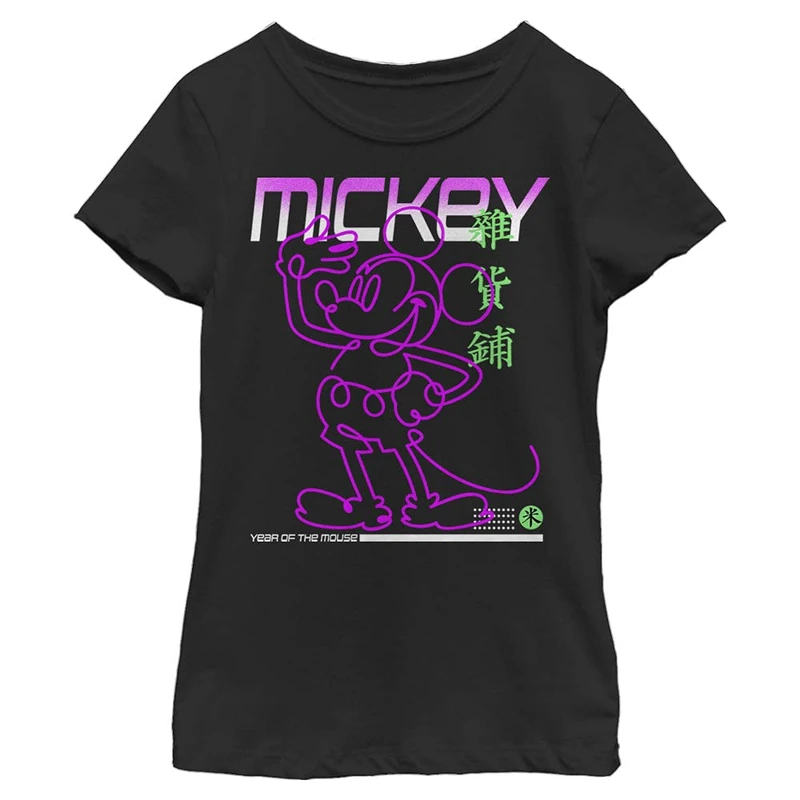 Disney Girl's Street Glow T-Shirt, Black, L