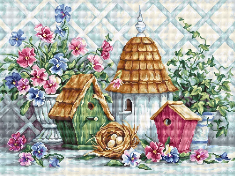 Luca-S B2396 Garden Nesting Cross Stitch Kit 38 x 28 cm