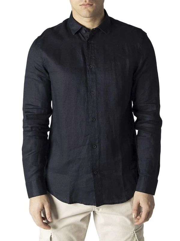 Armani Exchange Mens Regular, Ton Sur Ton Embroidered Logo Shirt, Navy, Extra Small