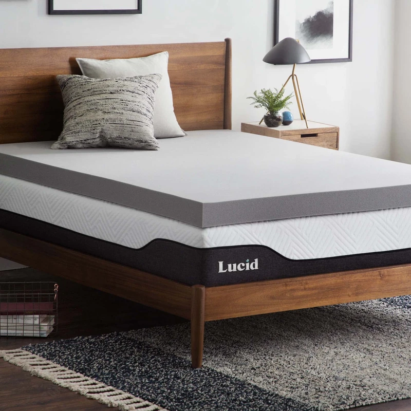 LUCID 10 cm Bamboo Charcoal Memory Foam Mattress Topper - Activated Charcoal - Breathable Mattress Topper, King size (150 x 200 cm)
