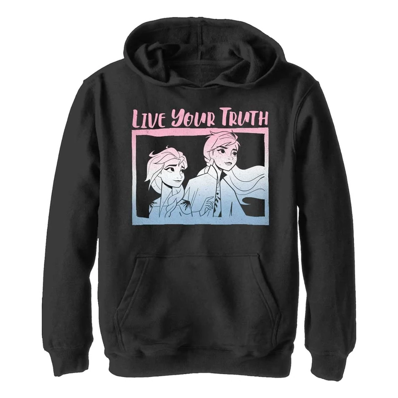 Disney Frozen 2 Live Your Truth Boy's Hooded Pullover Fleece, Black, Small, black, S