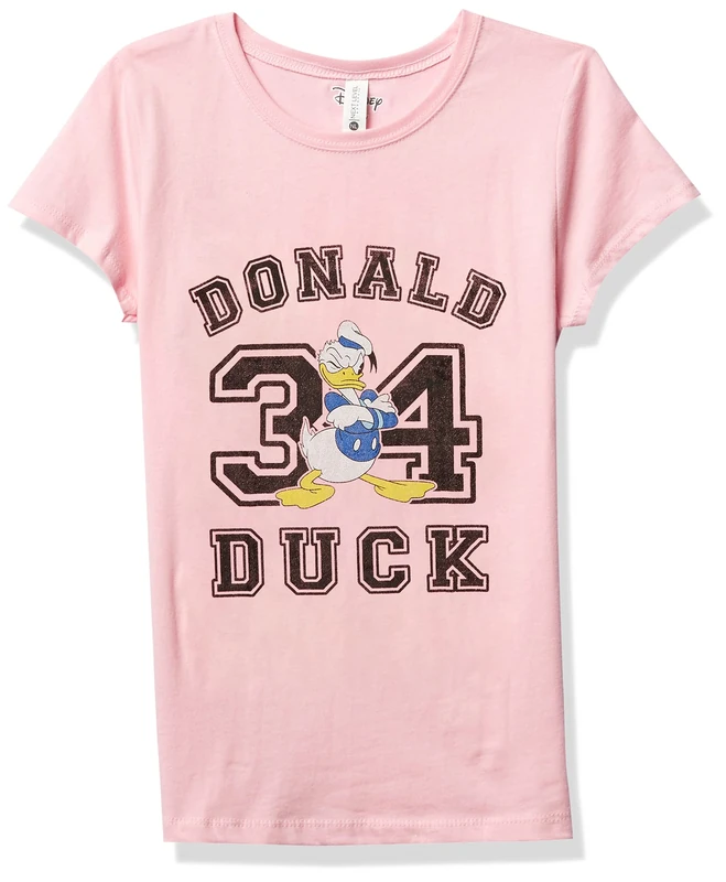 Disney Characters Donald Duck Collegiate Girl's Solid Crew Tee, Light Pink, X-Small, Rosa, XS