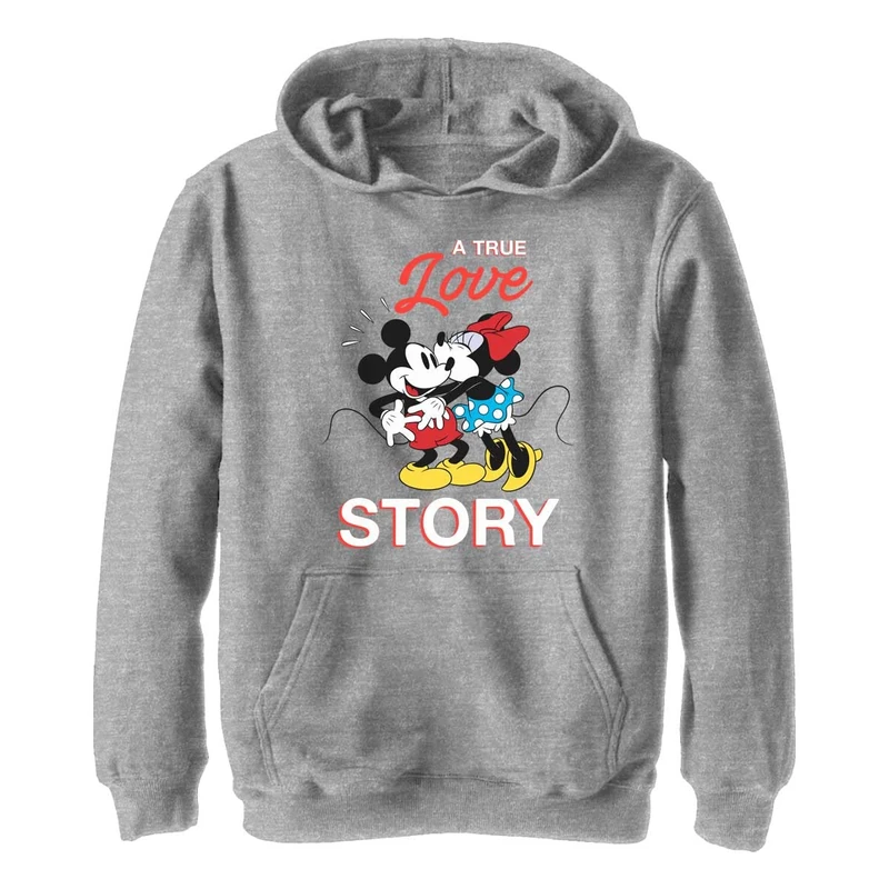 Disney Characters True Love Story Boy's Hooded Pullover Fleece, Athletic Heather, Small, Athletic Heather, S