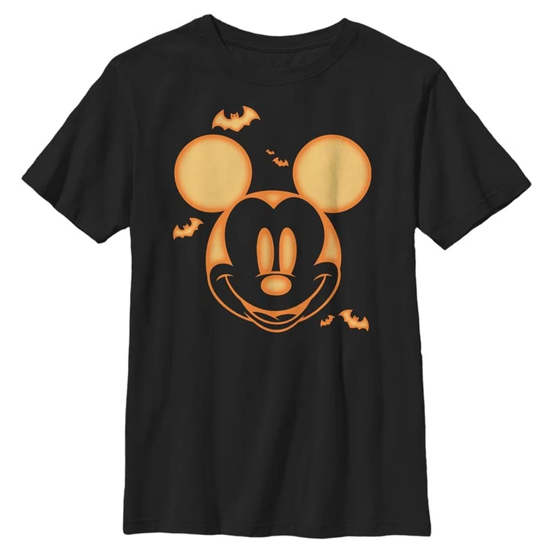 Disney Boy's Mickey Pumpkin T-Shirt, Black, XL