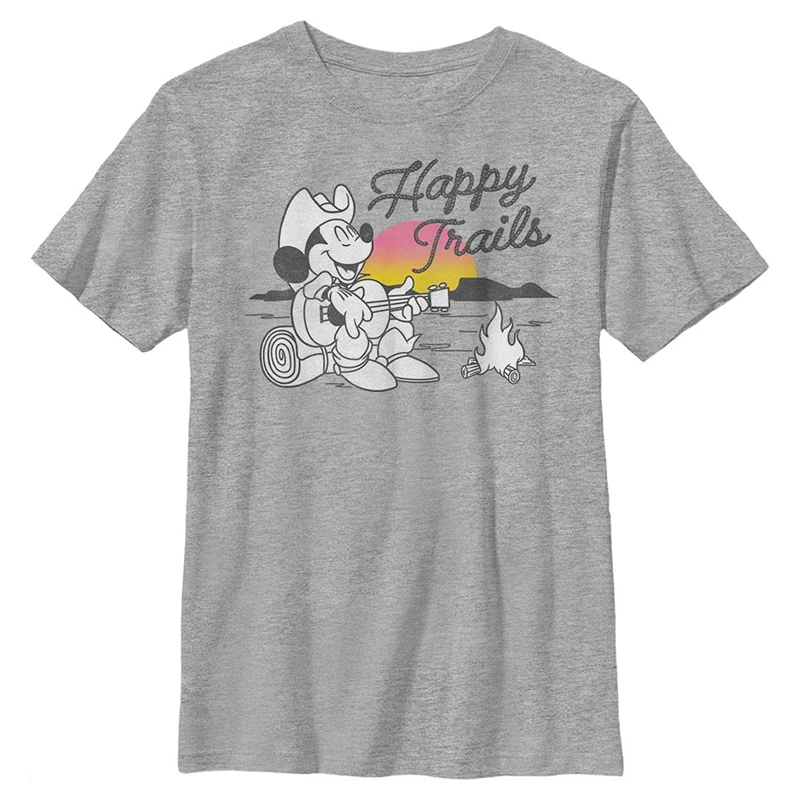 Disney Characters Happy Trails Boy's Crew Tee, Athletic Heather, X-Small, Athletic Heather, XS