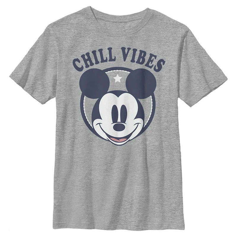 Disney Characters Chill Vibes Boy's Crew Tee, Athletic Heather, X-Small, Athletic Heather, XS