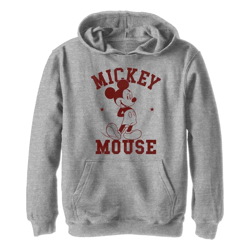 Disney Characters Mickey Goes to College Boy's Hooded Pullover Fleece, Athletic Heather, Small, Athletic Heather, S