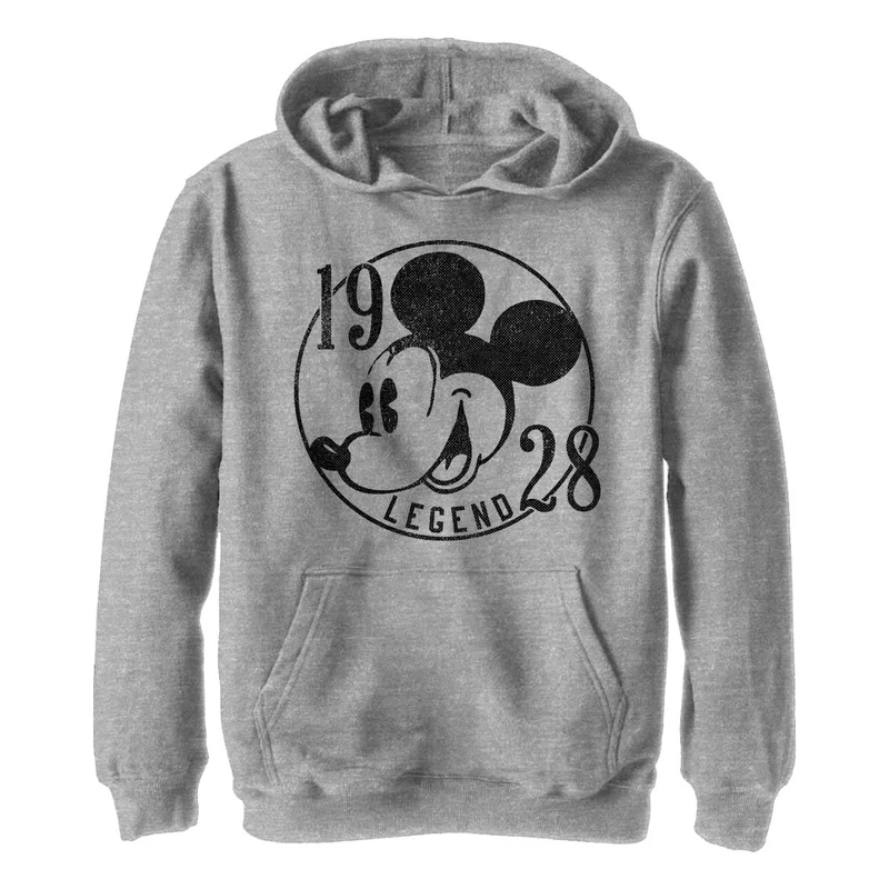 Disney Characters 1928 Legend Boy's Hooded Pullover Fleece, Athletic Heather, Small, Athletic Heather, S