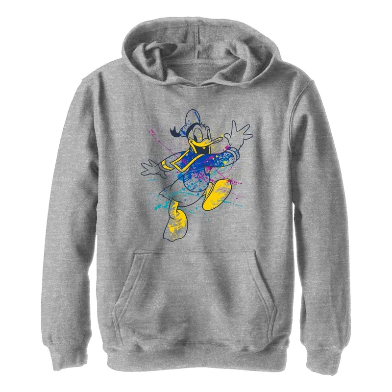 Disney Characters Splatter Donald Boy's Hooded Pullover Fleece, Athletic Heather, Small, Athletic Heather, S - Image 1