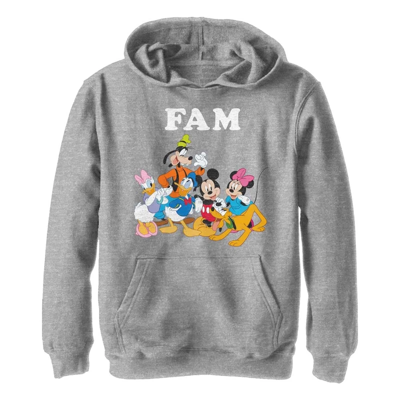 Disney Characters Mickey Fam Boy's Hooded Pullover Fleece, Athletic Heather, Small, Athletic Heather, S