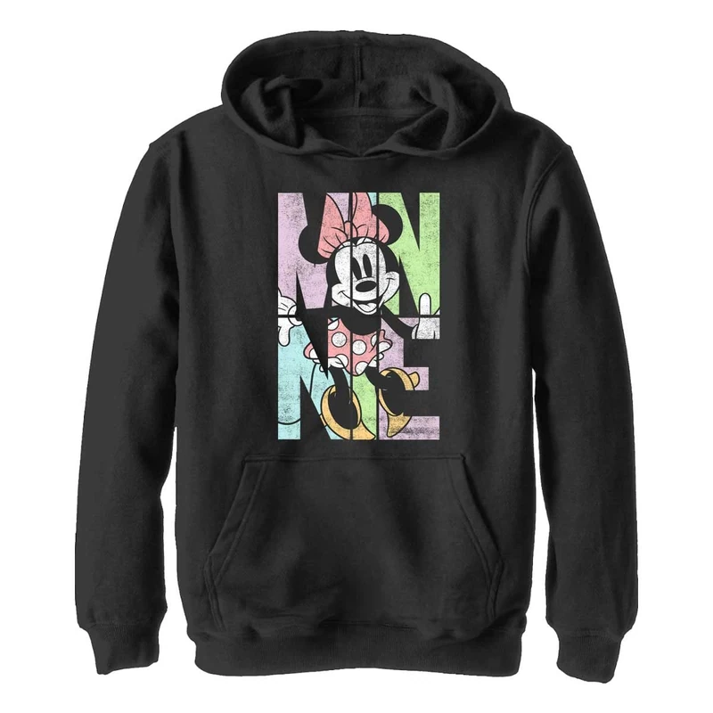 Disney Characters Minnie Name Fill Boy's Hooded Pullover Fleece, Black, Small, Schwarz, S