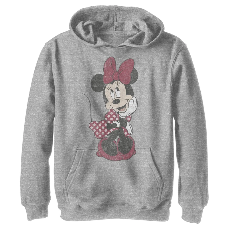 Disney Characters Polka Dot Minnie Boy's Hooded Pullover Fleece, Athletic Heather, Small, Athletic Heather, S