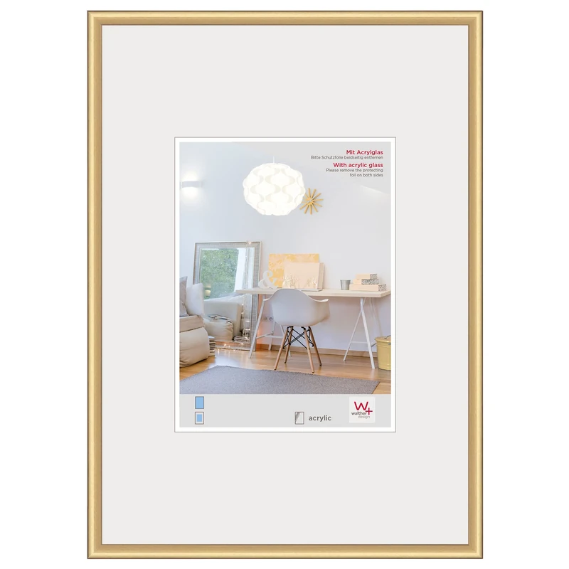 walther Design Picture frame Gold 70 x 100 cm with Art Glass, New Lifestyle Plastic frame KVX100G