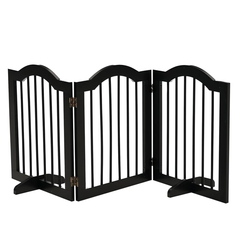 PawHut 3 Panel Freestanding Pet Gate Safety Barrier - Black