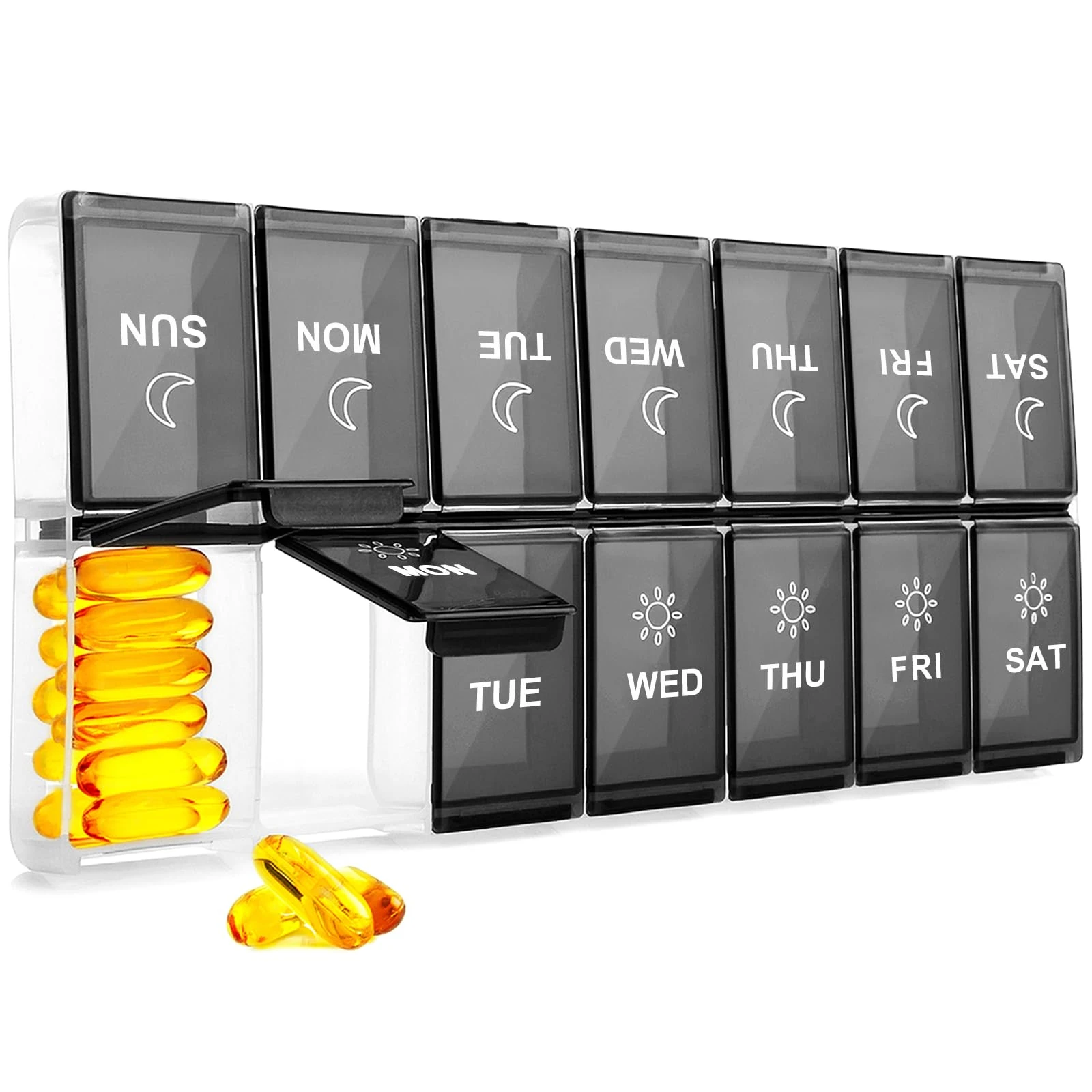 Mossime Weekly Pill Box 7-Day: Large Pill Boxes 7 Compartments - XL Week Tablet Case Am Pm Medication Organizer