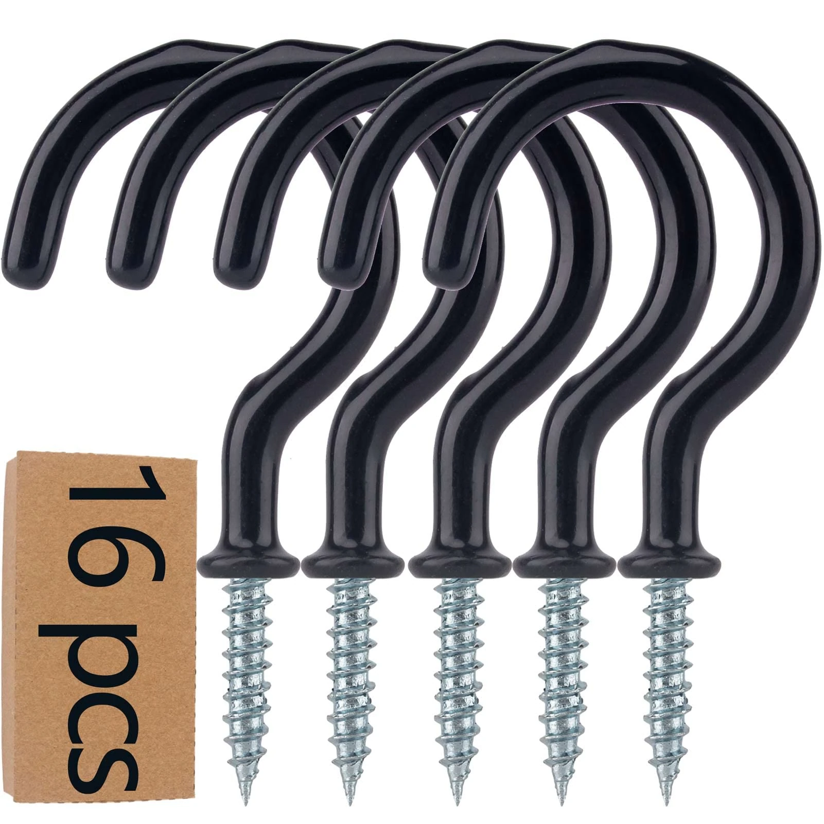 Japonc 16PCS Metal Ceiling Hooks 2.9 Inch Multipurpose Vinyl Coated Screw-in Wall Hooks for Hanging Plants, Cups, Utensils, Lights and Stuff Great for Indoor & Outdoor Use