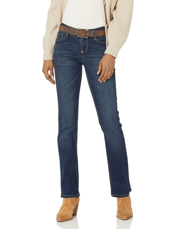 WallFlower Women's Legendary Slim Bootcut Mid-Rise Belted Insta Stretch Juniors Jeans (Standard and Plus), Eden, 15 - Image 1