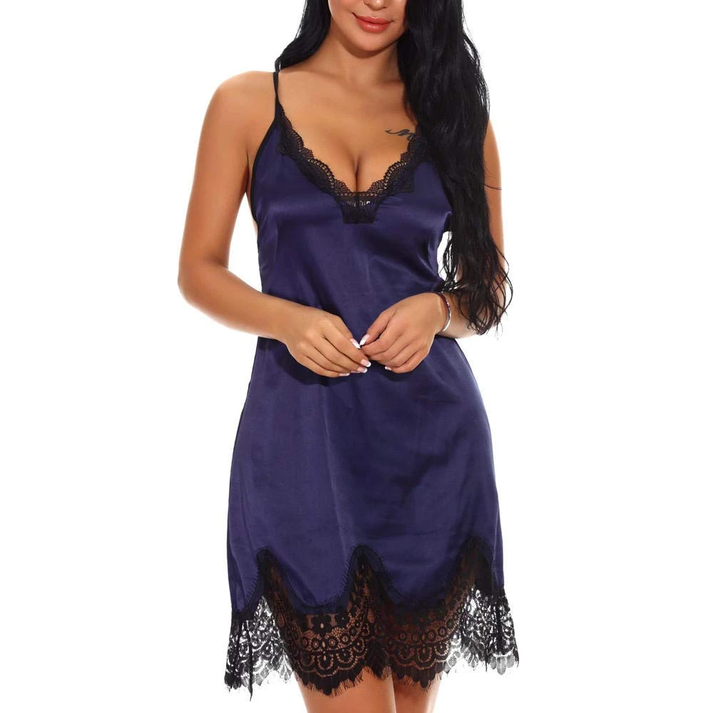 HDZHI Women's Baby Dolls Sexy Underwear Dress Cross Back Pajamas Chemise-Purple_XXL