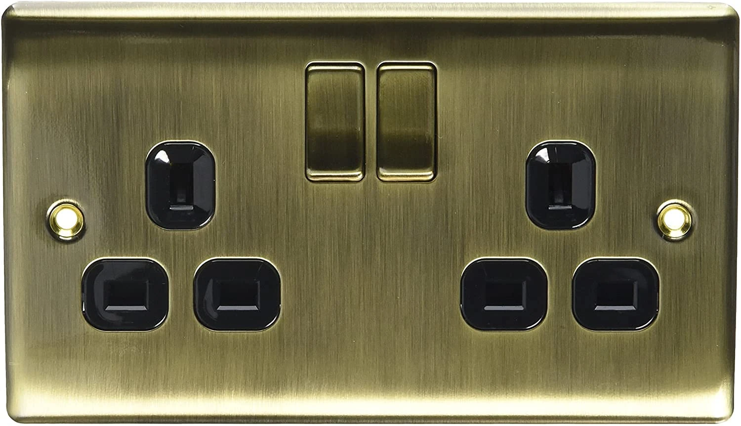 BG Electrical nab22b Metal Antique Brass Double Plug Socket Switch - Antique Brass Black - 5 Pack