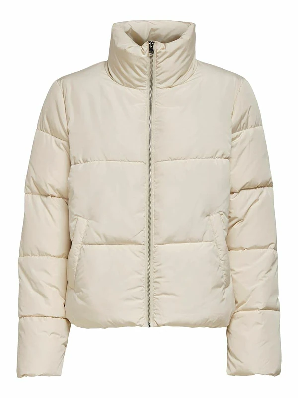 JDY JDYNEWERICA OTW NOOS Women's Short Padded Jacket Quilted Jacket, Moonbeam/Detail: Silver Zipper, L, Moonbeam/detail: silver zip, L