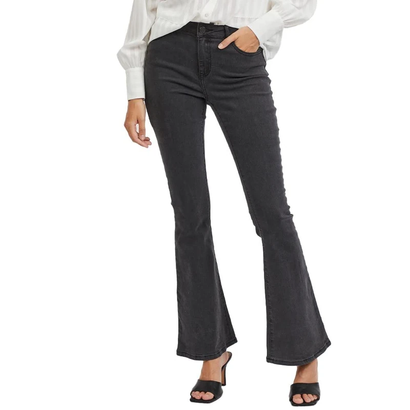 VILA Women's VIEKKO RW Flared Jeans/SU BLK - NOOS Jeans, Black Denim, - Image 1