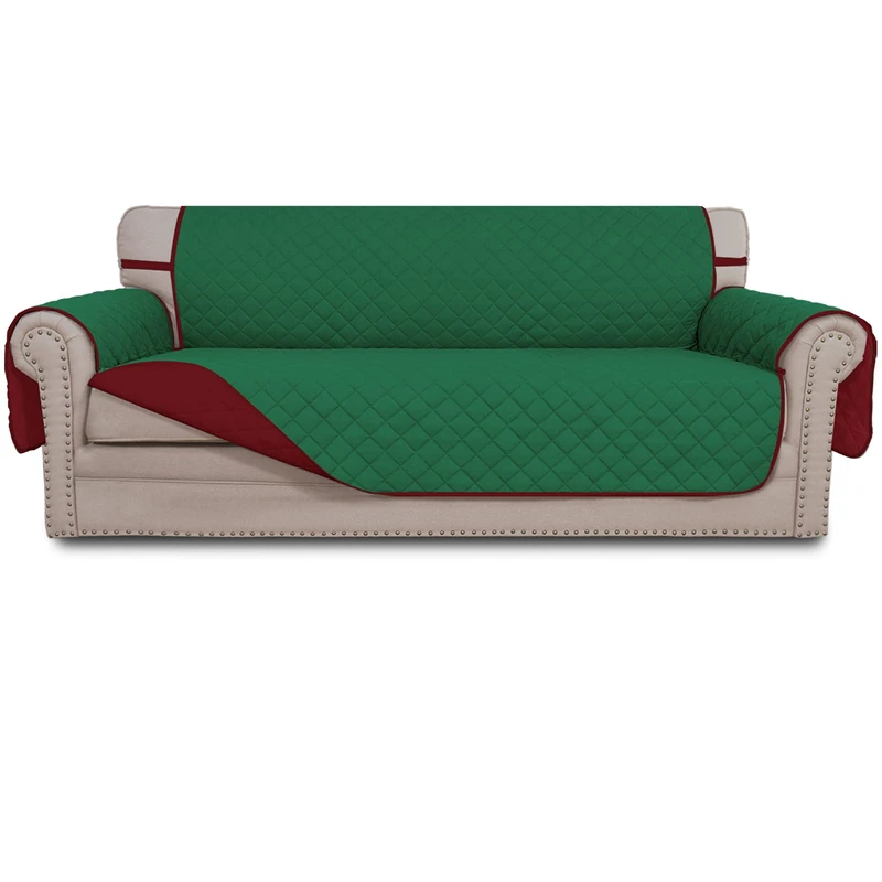 Easy-Going Sofa Slipcover Reversible Sofa Cover Water Resistant Couch Cover with Foam Sticks Elastic Straps Furniture Protector for Pets Kids Children Dog Cat (Sofa, Green/Christmas Red)