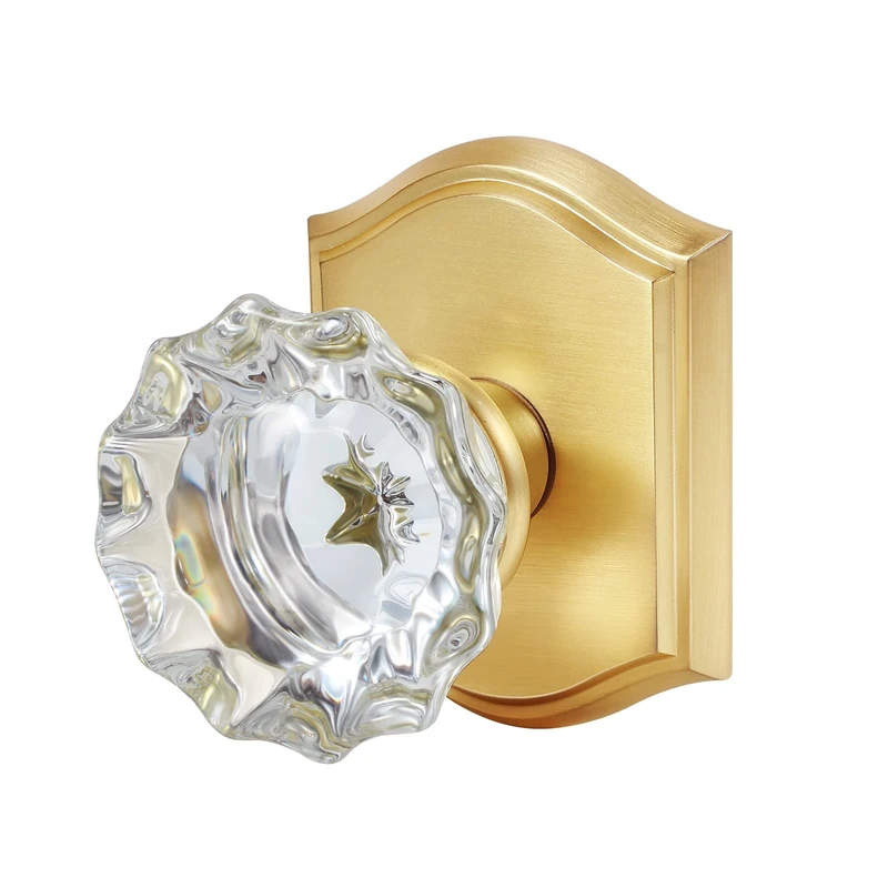 CLCTK Antique Crystal Door Knobs Interior, Passage Hall and Closet Door Knobs, Satin Brass