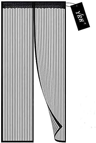 YRH Magnetic Fly Screen Door - Heavy Duty Self-Sealing Mesh,Powerful Magnets and Full Frame Magic Tape,No Drill Installation,Automatically Closes (120x220cm, Black)