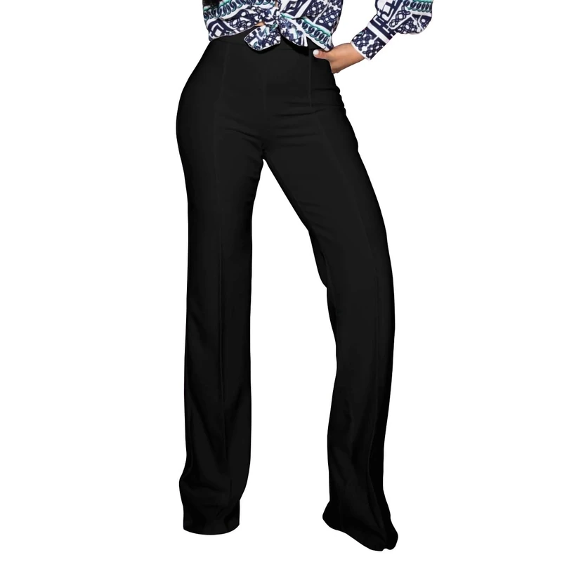 PINSV Women's High Waisted Stretchy Bootcut Pull On Dress Pants Casual Work Pants, 3257 Black, XXL