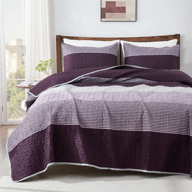 Andency California King Quilt Set Purple Grey, 3 Pieces Bedspreads