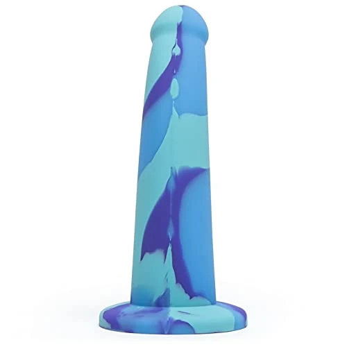 Lovehoney Air and Water Curved Dildo - 7 Inch Suction Cup Dildo for Women - Multicoloured Silicone Sex Toys - Harness Compatible Strap On - Adult Sex Toy - Waterproof - Blue