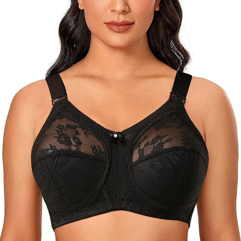 Ayigedu Ladies Plus Size Bra Minimiser Full Coverage Firm Hold Non Padded No Wired 42G Black
