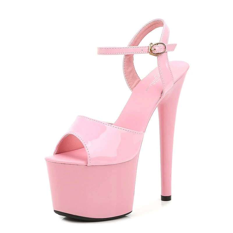 Women's Sandals 17Cm High Heels Sexy Stripper Stage Performance Pole Dancing High Heels Nightclub Party Dance Platform Sandals,Pink,10 UK