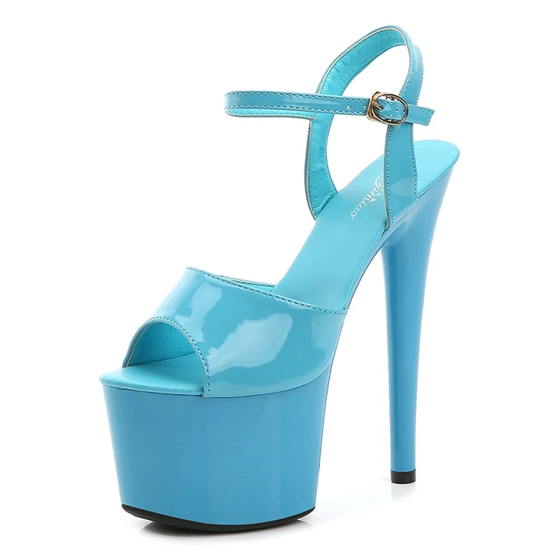 Women's Sandals 17Cm High Heels Sexy Stripper Stage Performance Pole Dancing High Heels Nightclub Party Dance Platform Sandals,Blue,10 UK