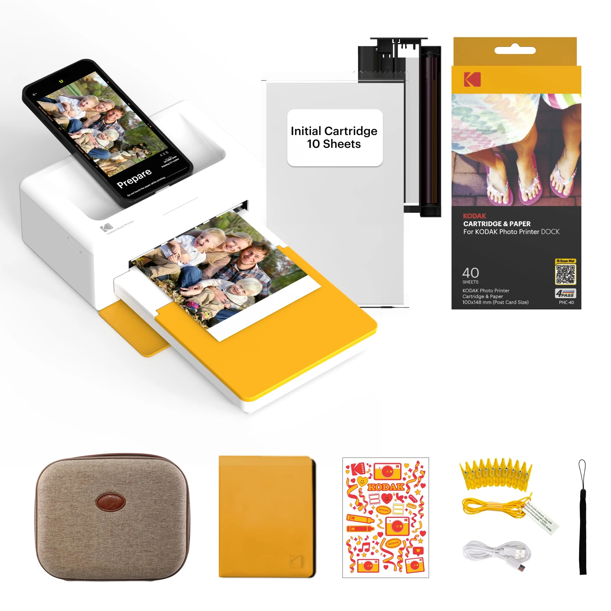 KODAK Dock Plus 4PASS Photo Printer (10 x 15 cm) + Accessory Package with 90 Sheet