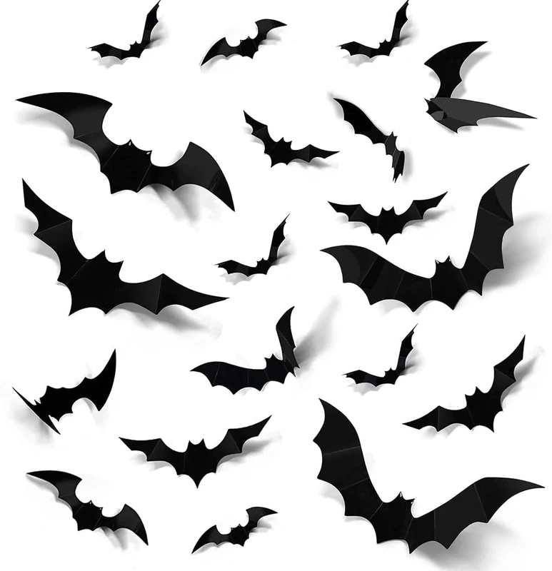 Halloween 3D Bats Stickers Decorations 96pcs 4 Different Sizes Scary Bat Wall Decal Decor for Windows Wall Home Door, Outdoor Indoor DIY Halloween Party Supplies