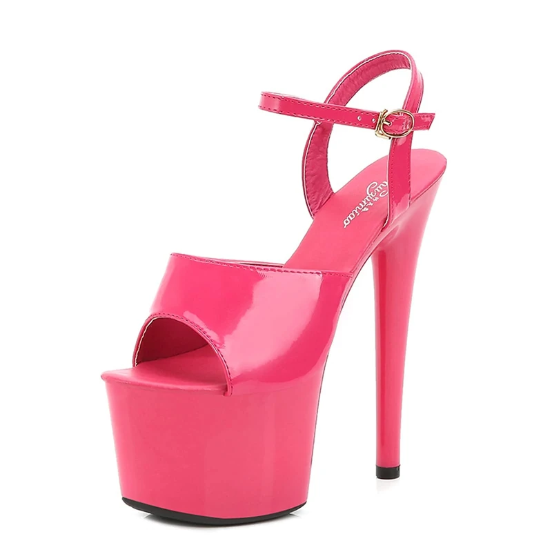 Women's Sandals 17Cm High Heels Sexy Stripper Stage Performance Pole Dancing High Heels Nightclub Party Dance Platform Sandals,Rose red,10 UK