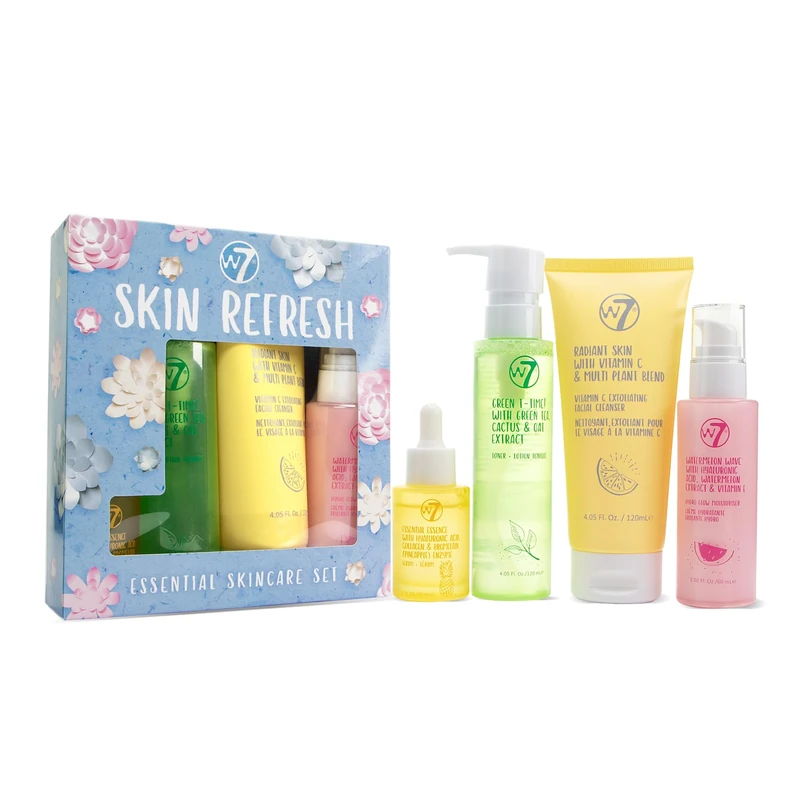 W7 Skin Refresh Skincare Set | Face Cleanser, Toner, Serum & Moisturiser | Hydrating & Glow Boosting Routine | Full Size, Long Lasting Products to Use at Home