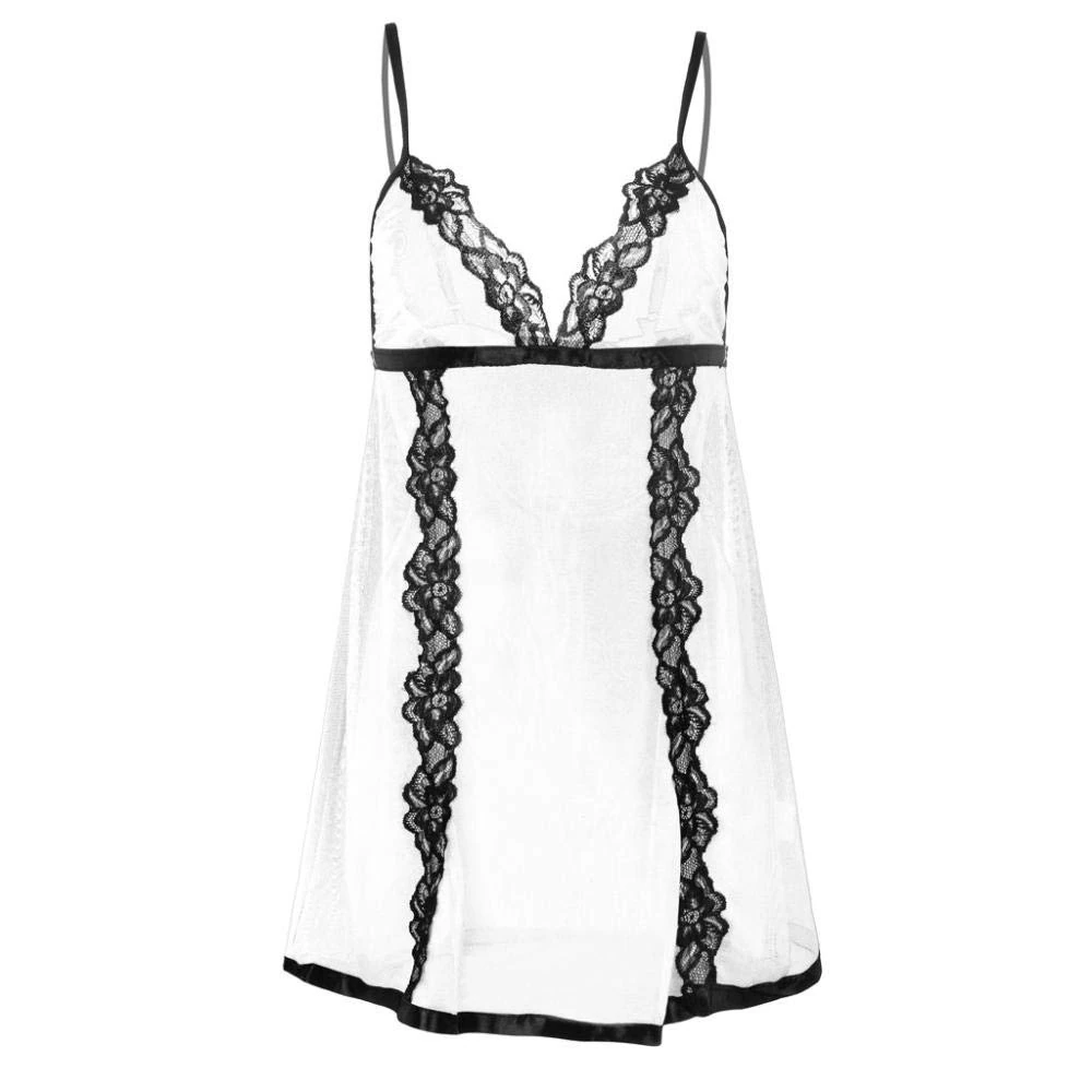KSDFIUHAG Women's Chemises & Negligees Erotic Lacey Lingerie Women Deep V Neck Backless Transparenty Underwear Porno Baby Costumes-White_S
