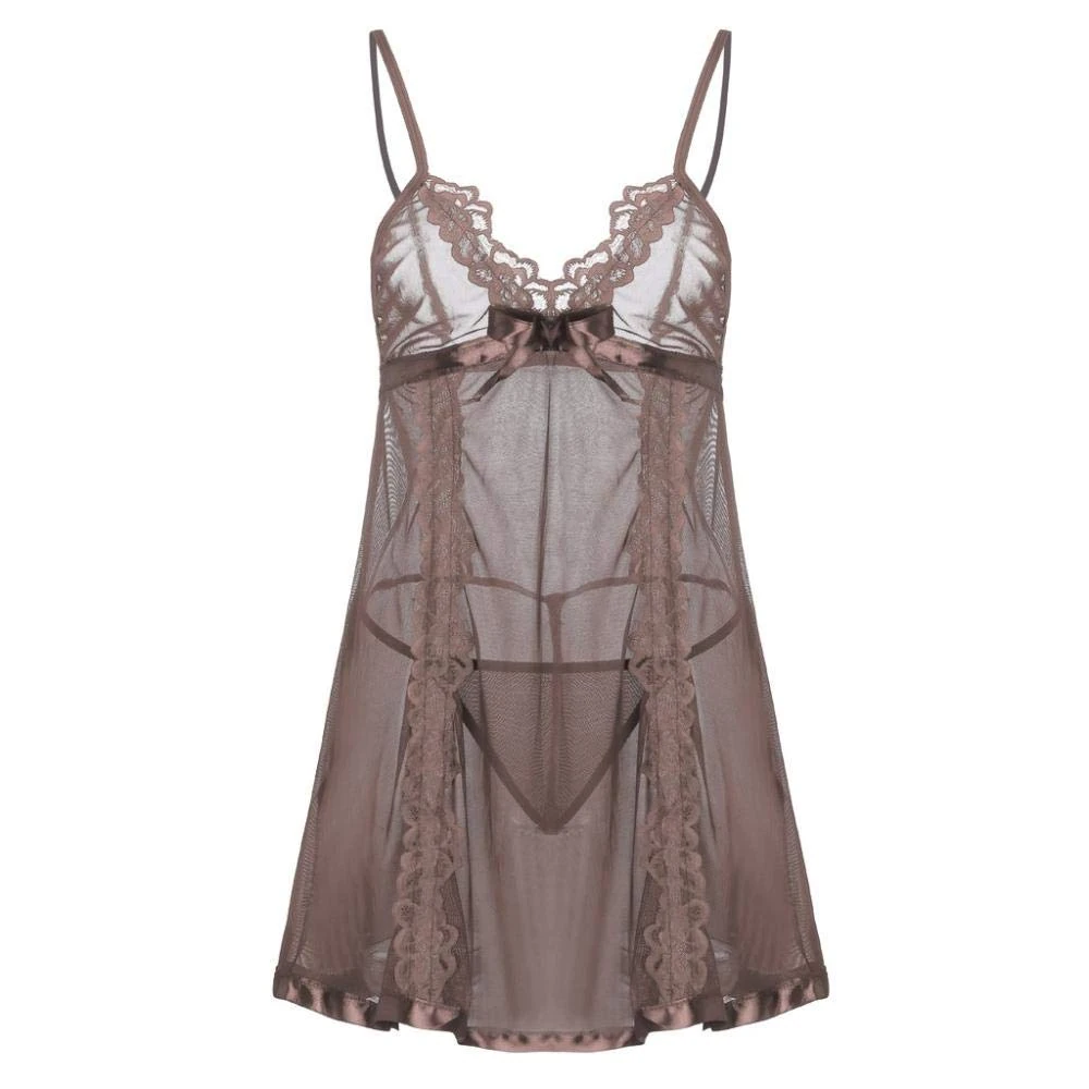 KSDFIUHAG Women's Exotic Sleepwear & Robe Sets Erotic Lacey Lingerie Women Deep V Neck Backless Transparenty Underwear Porno Baby Costumes-Coffee_M