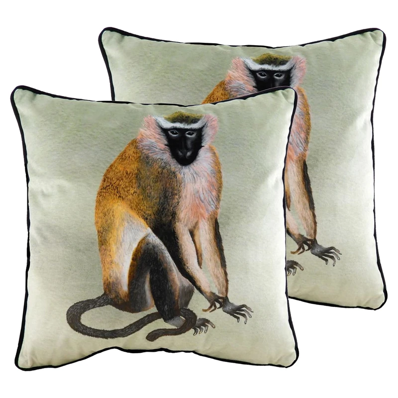 furn. Kibale Monkey Twin Pack Feather Filled Cushions, Multi, 43 x 43cm
