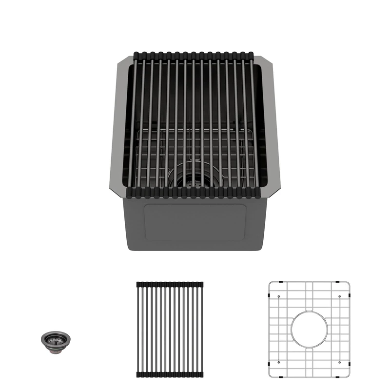 Lordear Black Undermount Bar Sink 13 x15 x 9 Inch Bar Prep Sink Gunmetal Black Stainless Steel Handmade Kitchen Sink Basin